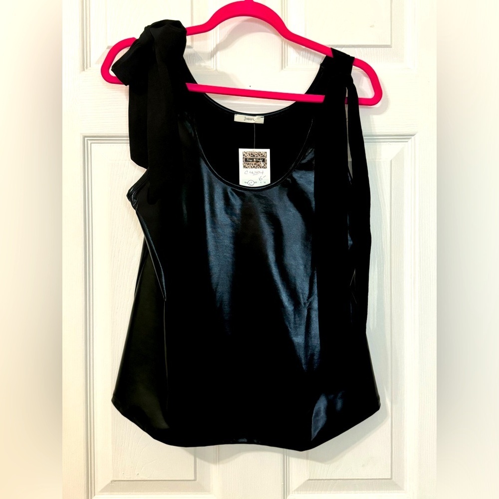 Josie Black Sleeveless Faux Leather Shirt with Sheet Ties on Shoulder Size Small - Picture 1 of 5